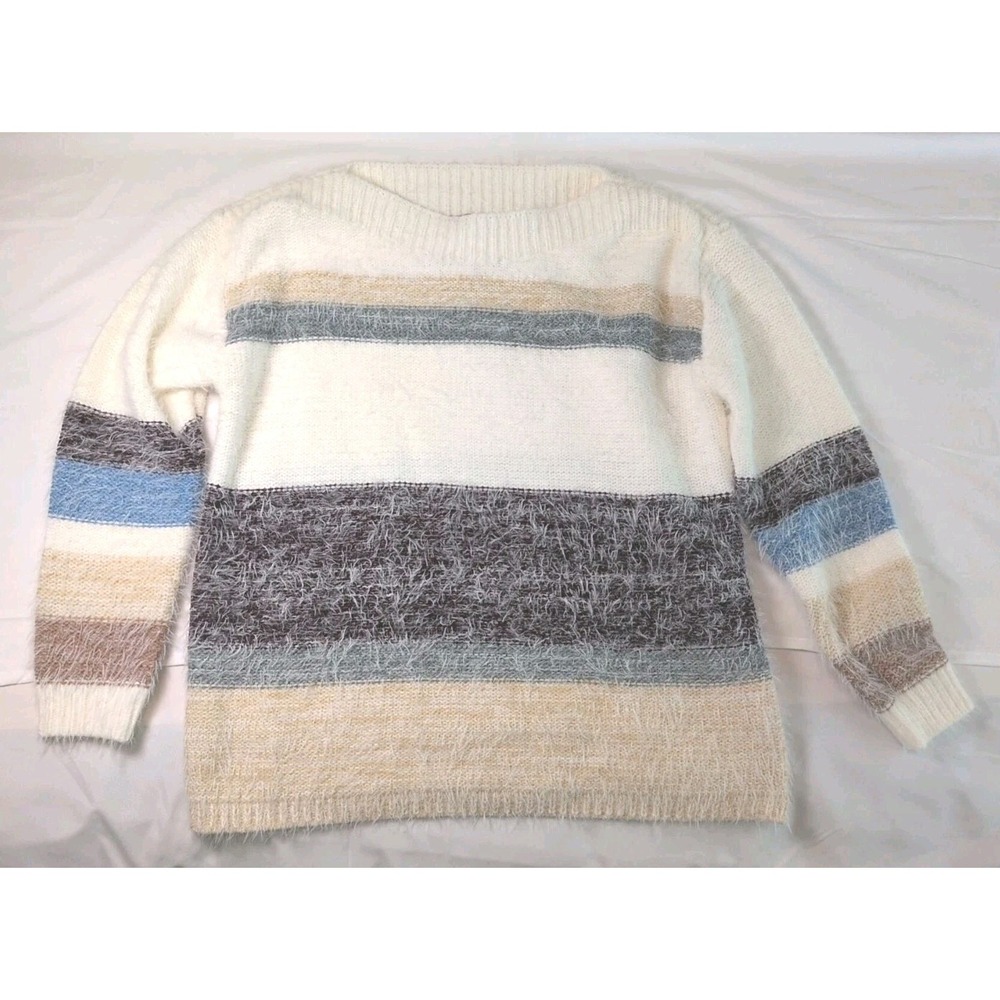 Evolution by Cyrus Sweater Size L Striped Color Block Fluffy Pullover